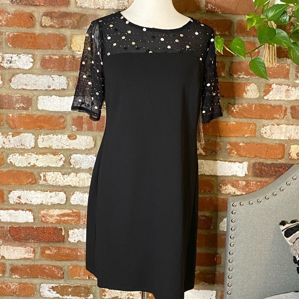 Nina Leonard Black Beaded Sheath Dress Size medium - Picture 2 of 9